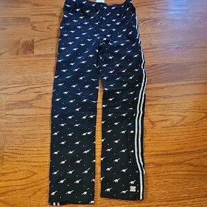 Black Knit Pants with White Dino Print and Side Stripes